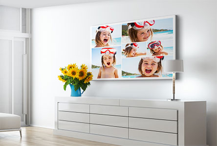 Collage on canvas with laughing child