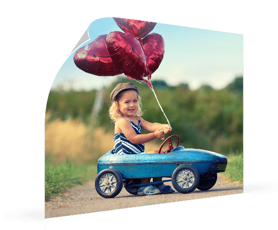 photo poster example with girl in pedal car