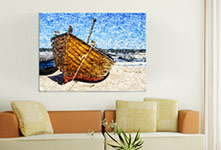 living room photo mosaic little boat on canvas