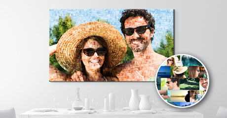 living space photo mosaic on canvas with couple