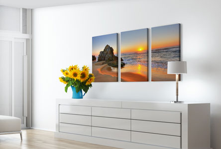 split canvas prints living room example beach sunset